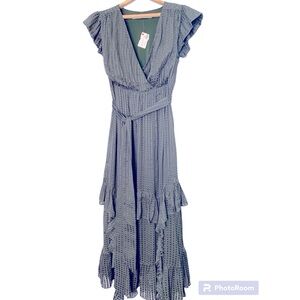 Marie Oliver, Army Green, Maxi Uma Dress, with Ruffles and V-Neck in Size XS NWT